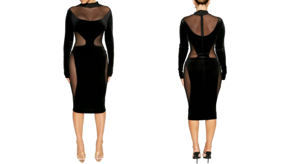 Naked Wardrobe Velvet & Mesh Long Sleeve Midi Dress - Nordstrom, $81 (originally $108)