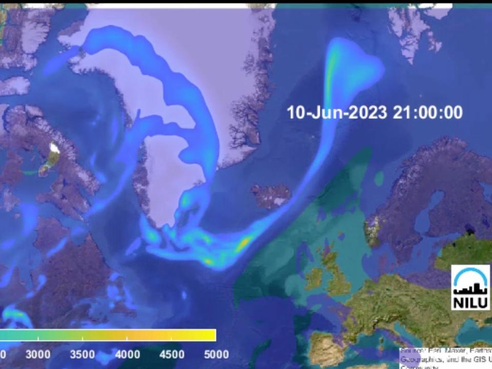 Wildfire smoke is drifting across the Atlantic Ocean and will spread across Europe in the coming days, according to scientists (NILU)