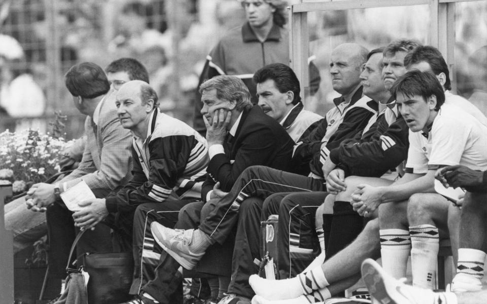 A dejected England team bench during Euro 88