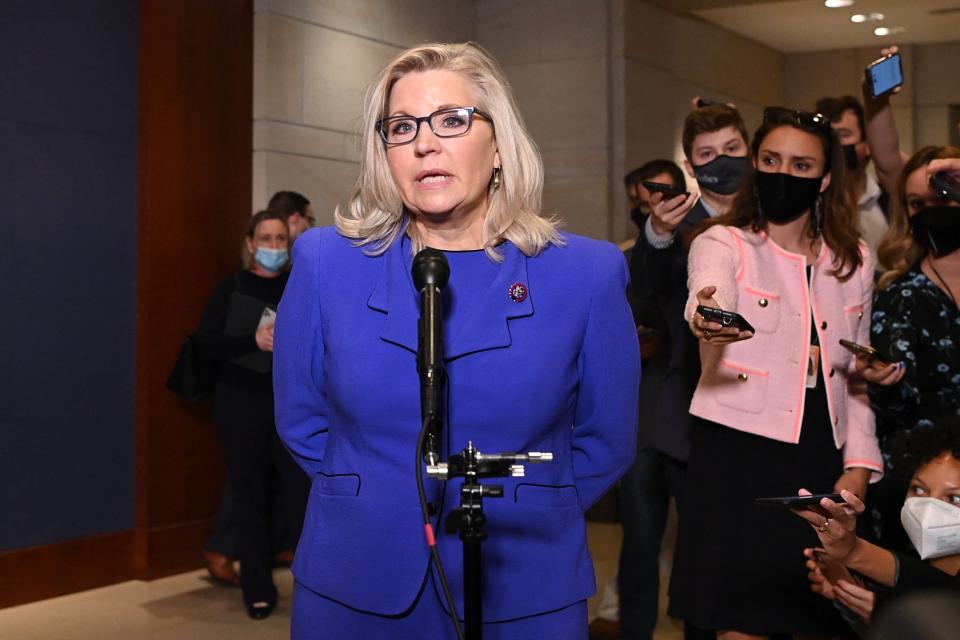 Rep. Liz Cheney (R-Wyo.) speaks to the media at the US Capitol in Washington, D.C, on May 12. (Photo: MANDEL NGAN via Getty Images)