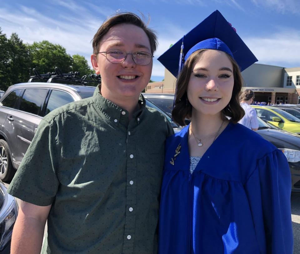 Graduate Taylor Bruhl, right, is seen here with her boyfriend, Ian Neal, moments before Kennebunk High School's commencement ceremony on Sunday, June 5, 2022.