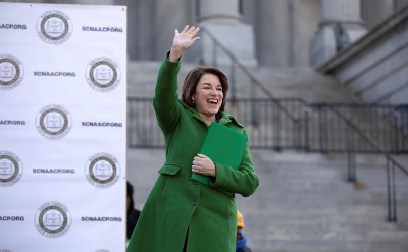 Democratic U.S. presidential candidate Sen. Amy Klobuchar speaks during MLK Day in Columbia