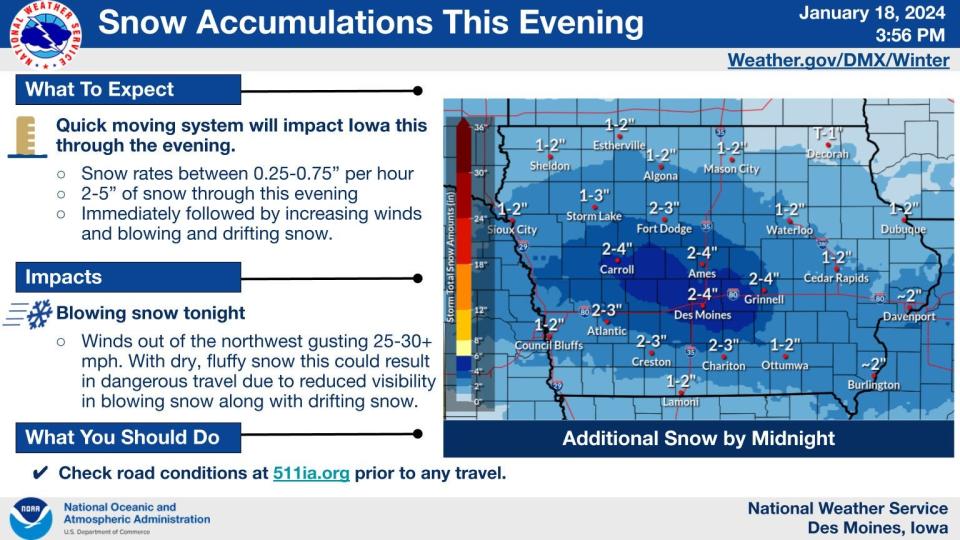 Expected snow accumulations from the National Weather Service in Des Moines.