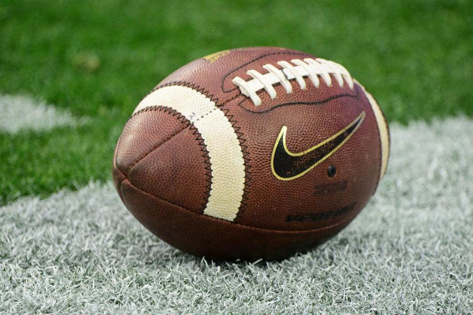 General view of a football prior to a game.