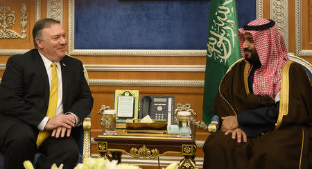 U.S. Secretary of State Mike Pompeo (L) meets with Saudi Crown Prince Mohammed bin Salman in Riyadh, Saudi Arabia January 14, 2019. Andrew Caballero-Reynolds/Pool via REUTERS