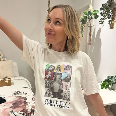 <p>Katherine Heigl/Instagram</p> A closer look at the Eras Tour-inspired T-shirt design featuring Katherine Heigl.