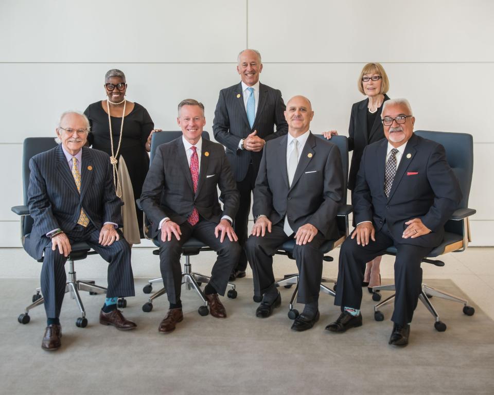 Lubbock's current City Council, from top to bottom: Councilwoman Shelia Patterson Harris, Mayor Dan Pope, Councilwoman Latrelle Joy, Councilman Randy Christian, Councilman Steve Massengale, Councilman Jeff Griffith and Councilman Juan Chadis.