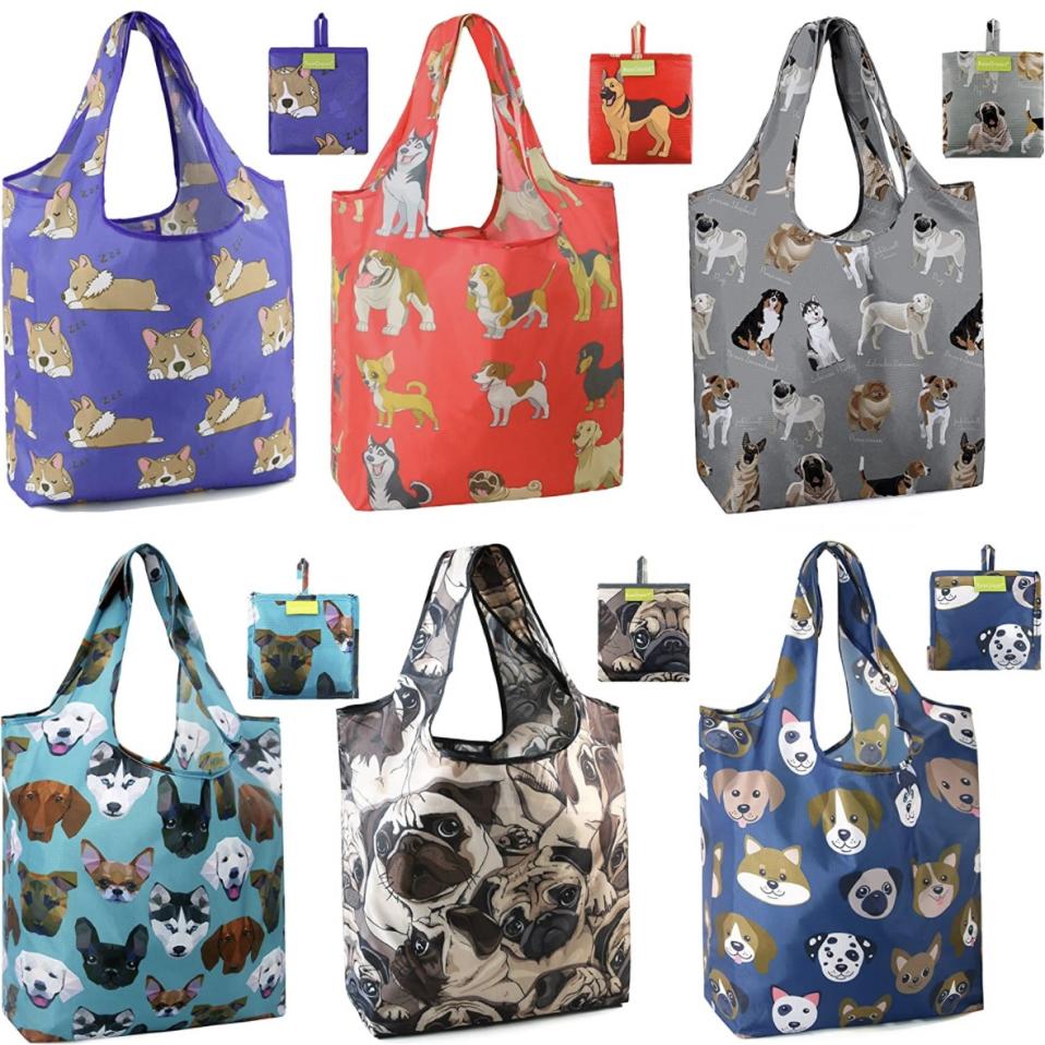 Bolsas reutilizables con estampado de perros 6 unidades