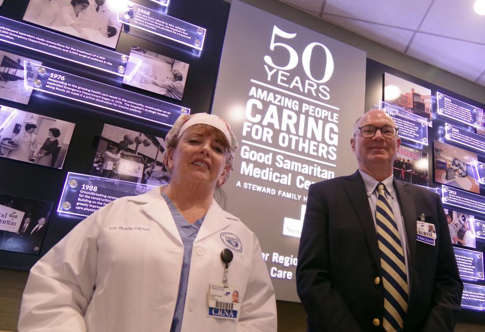Nurse Elizabeth Brady and Dr. Scott Stewart, part of the 50 year tradition of caring at Good Samaritan Hospital in Brockton.