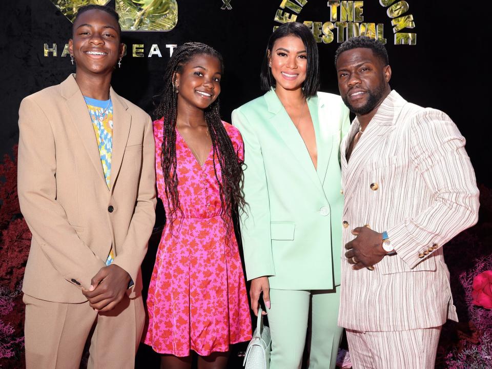 Hendrix Hart, Heaven Hart, Eniko Hart and Kevin Hart attend the 2022 HARTBEAT Brunch at Goldstein Residence on May 07, 2022 in Beverly Hills, California.