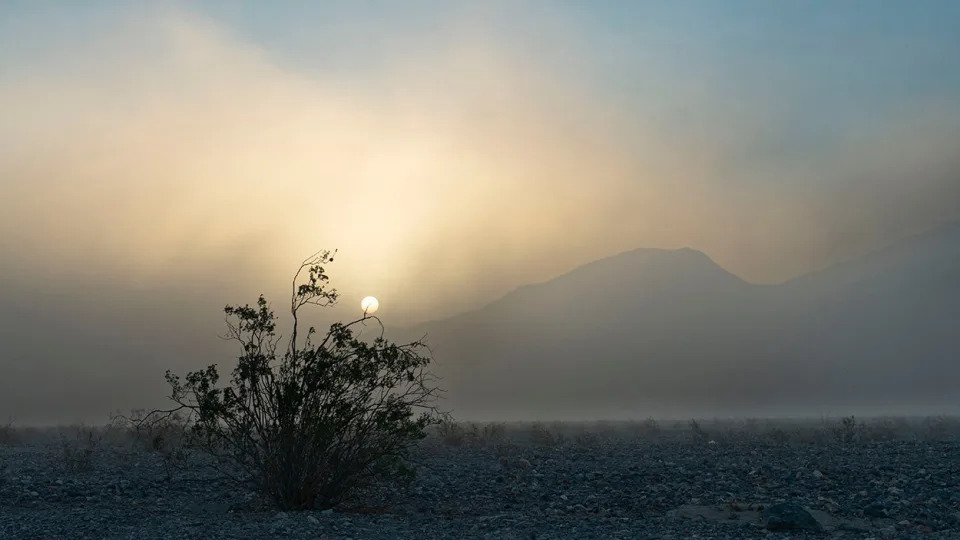 A sandstorm and the sun are seen in Death Valley, California, on Nov. 08, 2018.