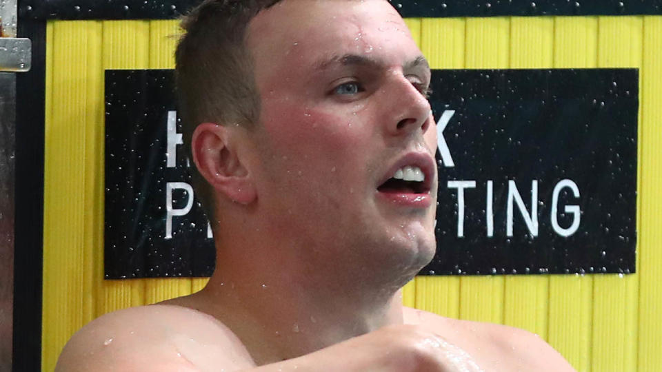 Kyle Chalmers after winning the 100m during the Australian World Championship Swimming Trials. (Photo by Chris Hyde/Getty Images)