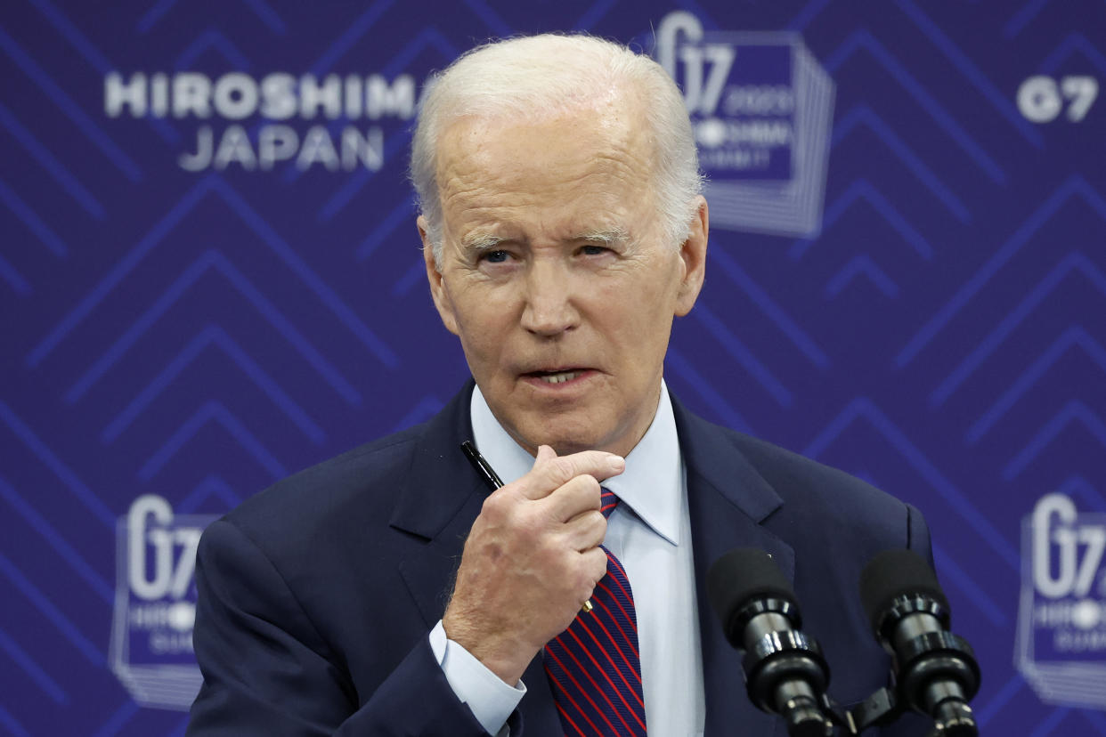 US President Joe Biden speaks during a news conference following the Group of Seven (G-7) leaders summit on May 21, 2023 in Hiroshima, Japan. (Kiyoshi Ota-Pool/Getty Images)