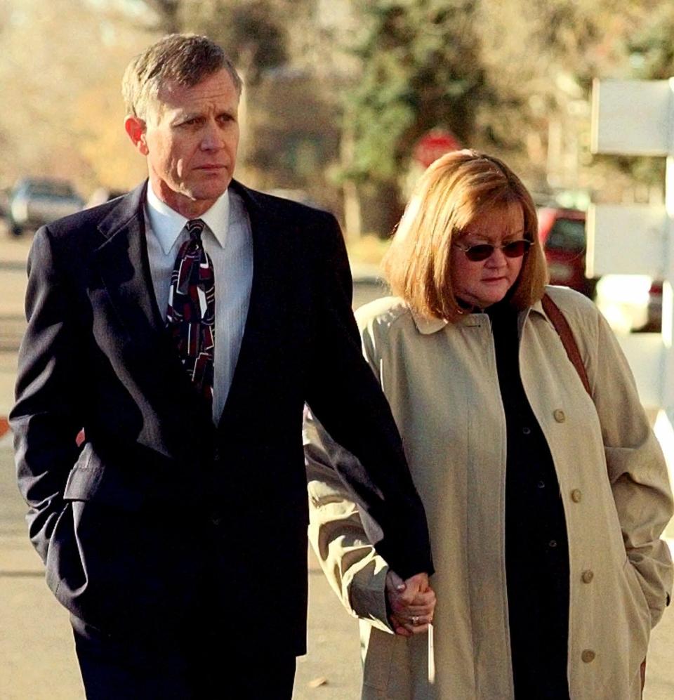 Dennis and Judy Shepard arriving at the county courthouse in Laramie, Wyoming, on Nov. 2, 1999.