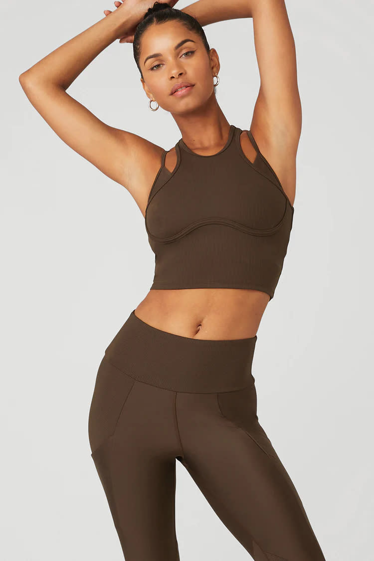 Alo Yoga Ribbed Airlift Enchanted Bra Tank and 7/8 High-waist Airbrush Legging.