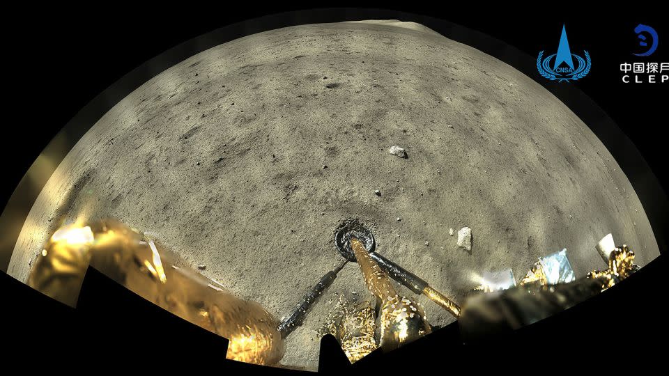 An image taken by the panoramic camera on board the lander-sinder combination of Chang'e-5 shows the surface of the moon after the probe landed.  - China National Space Administration/Xinhua/AP/File