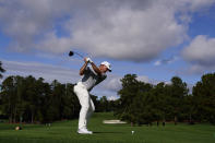 Lee Westwood, of England, tees off on the eighth hole during the first round of the Masters golf tournament Thursday, Nov. 12, 2020, in Augusta, Ga. (AP Photo/Matt Slocum)