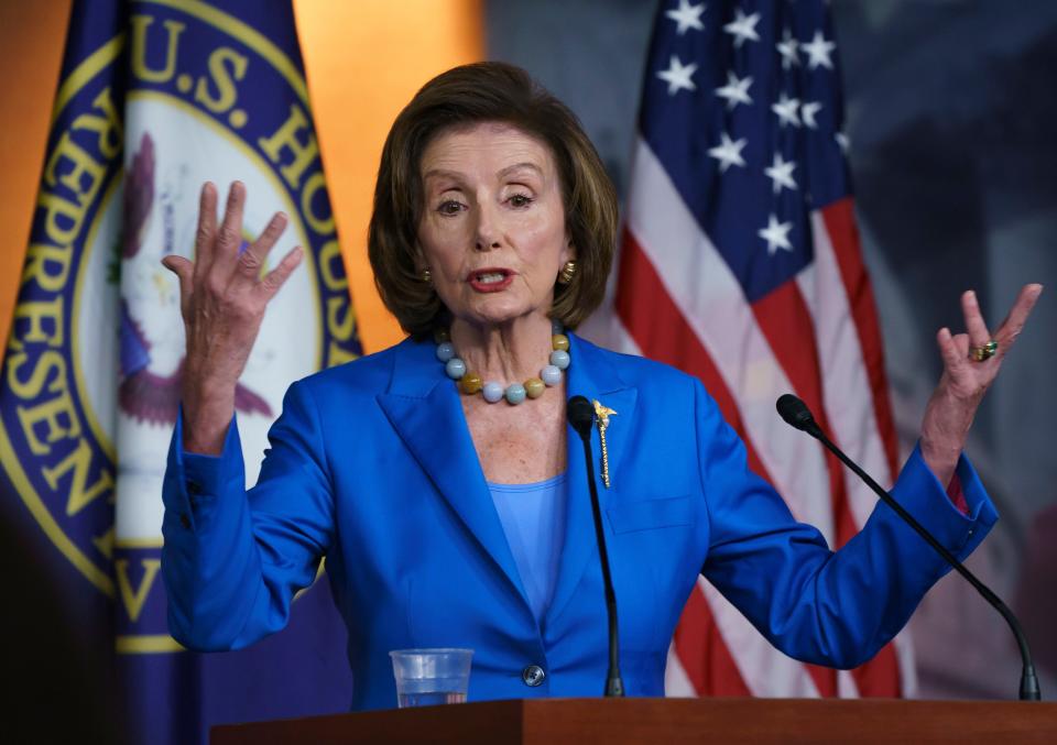 Speaker of the House Nancy Pelosi, a California Democrat, speaks during a news conference at the Capitol on Oct. 12.