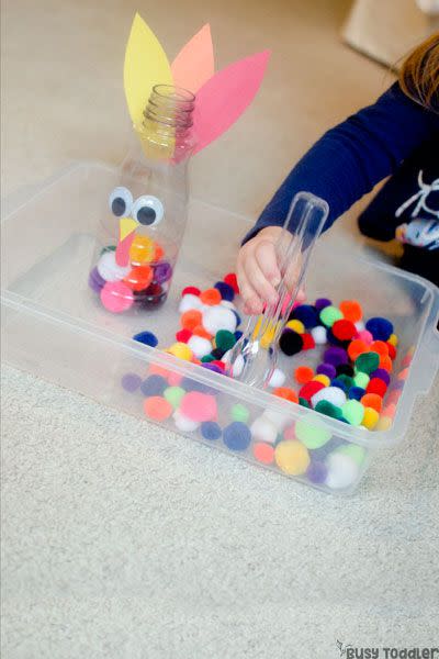 <p>Keep your toddler busy while you get cooking in the kitchen with this easy-to-make and even easier-to-play pom-pom game.</p><p><strong>Get the tutorial at <a href="https://busytoddler.com/2017/11/feed-the-turkey/" rel="nofollow noopener" target="_blank" data-ylk="slk:Busy Toddler;elm:context_link;itc:0;sec:content-canvas" class="link ">Busy Toddler</a>.</strong></p><p><strong><a class="link " href="https://www.amazon.com/Acerich-Assorted-Multicolor-Creative-Decorations/dp/B0773MQY4H/ref=sr_1_1_sspa?tag=syn-yahoo-20&ascsubtag=%5Bartid%7C10050.g.4698%5Bsrc%7Cyahoo-us" rel="nofollow noopener" target="_blank" data-ylk="slk:Shop Now;elm:context_link;itc:0;sec:content-canvas">Shop Now</a><br></strong></p>