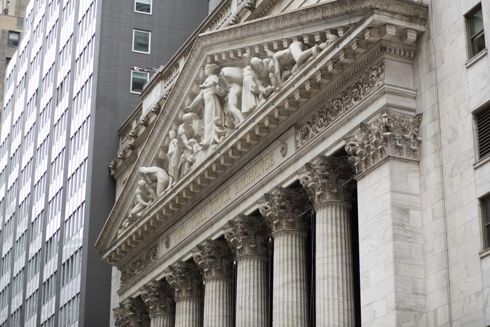 NEW YORK , NY - JUNE 02: Exterior view of the New York Stock Exchange and Wall St. as new company Organon start trading next thursday in New York on June 02 2021. Organon look to expand to provide treatments for other conditions unique to women, about 80% of the new company's revenues will come from outside the U.S (Photo by Kena Betancur/VIEWpress)