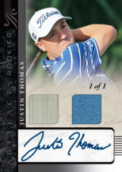 Justin Thomas' trading card, part of Upper Deck's 2021 release