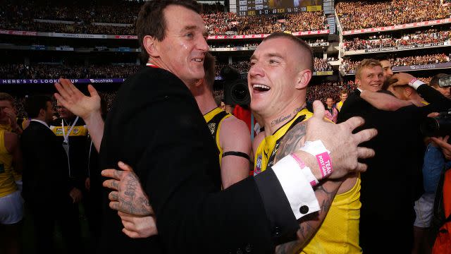 Gale celebrates with Dustin Martin. Image: Getty