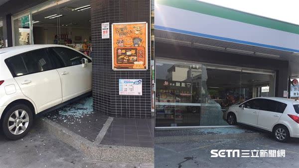 員工上班停車誤踩油門，整台車撞進超商裡。（圖／翻攝自臉書和美小鎮、卓先生授權提供）