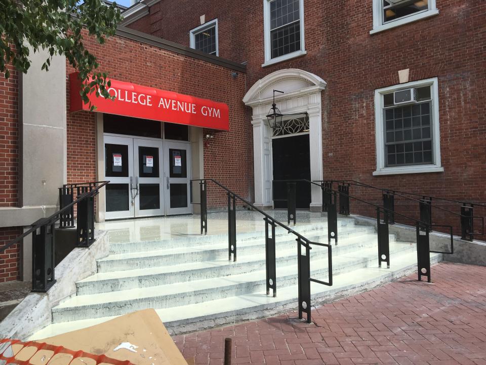 The back entrance to the College Avenue Gym