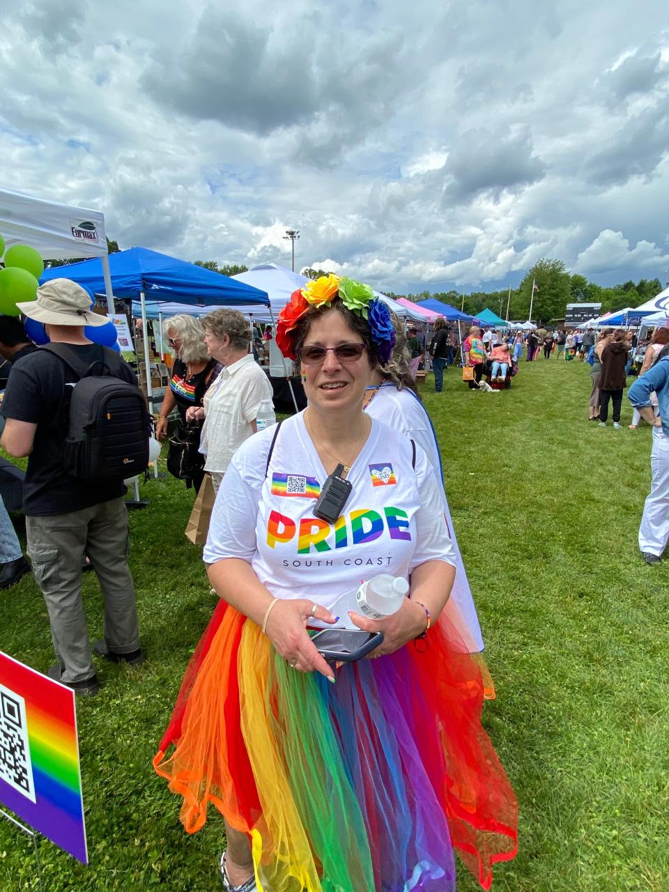 Mija Almeida, Taunton representative for the South Coast LGBTQ+ Network, at the Taunton Pride Fest at Hopewell Park on Saturday, June 10, 2023.  During a speech she gave at the beginning of Pride Fest, she said, "I want emphasize the importance of doing your research and supporting politicians who support the community; who won’t try to advance anti LGBTQ bills. Just because we are in Massachusetts does not mean that it cannot happen here, and that transphobic lawmakers aren’t in our very own community."