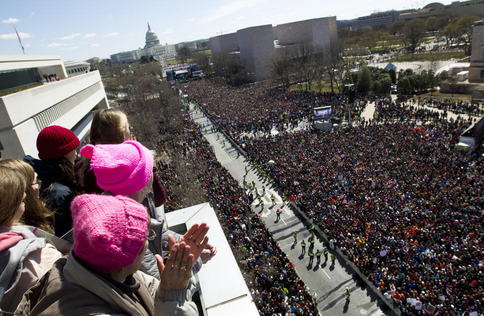 Protesters fill Pennsylvania Avenue, as seen from the Newseum, during the March for Our Lives rally in support of gun control in Washington, Saturday, March 24, 2018. (Photo: Jose Luis Magana/AP)