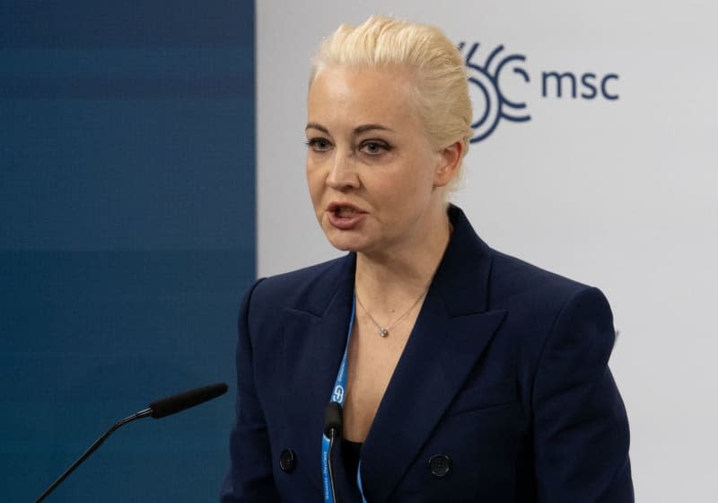 Yulia Navalnaya, wife of Russian activist Alexei Navalny, speaks at the Munich Security Conference. Sven Hoppe/dpa