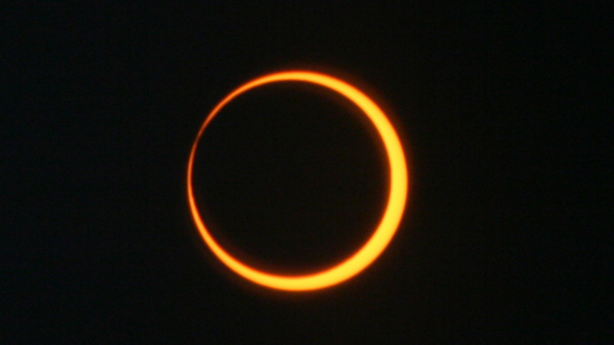  The moon obscures most of the sun during an annular eclipse, leaving a "ring of fire" visible. 