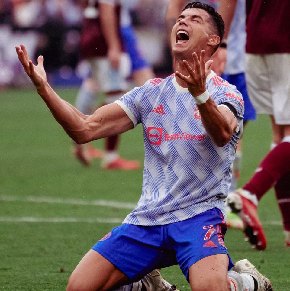 Cristiano Ronaldo of Manchester United reacts during the Premier League match between West Ham United and Manchester United at London Stadium - Getty Images