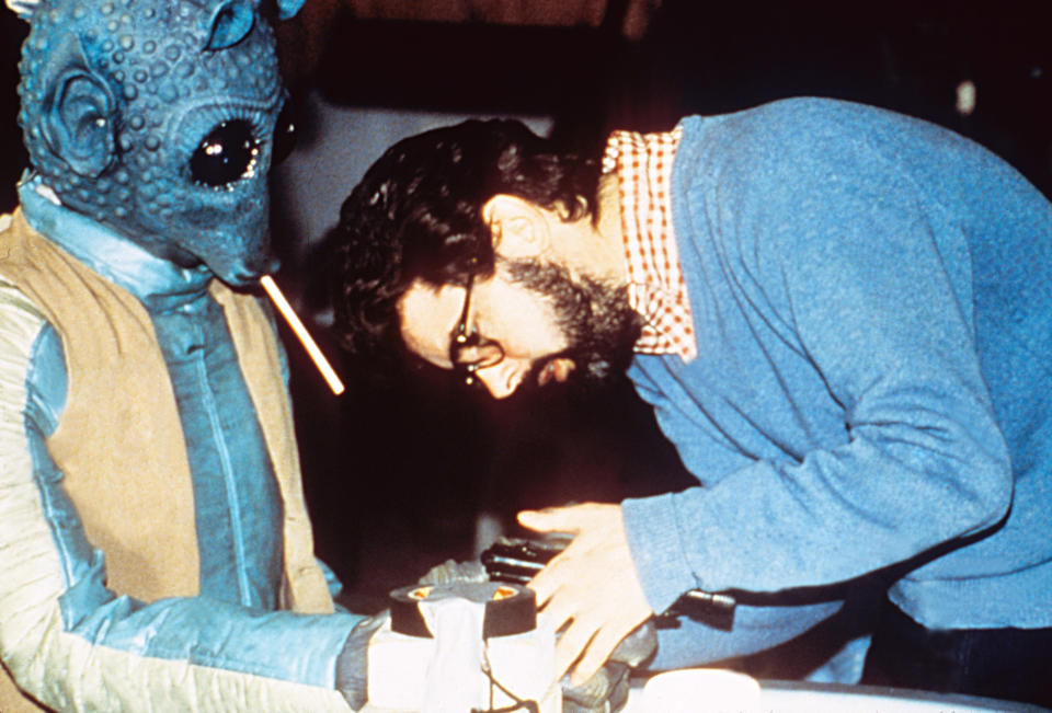 Paul Blake as Greedo and director George Lucas on set