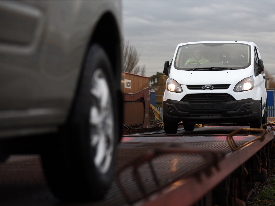 Ford cars getting ready to be shipped overseas.