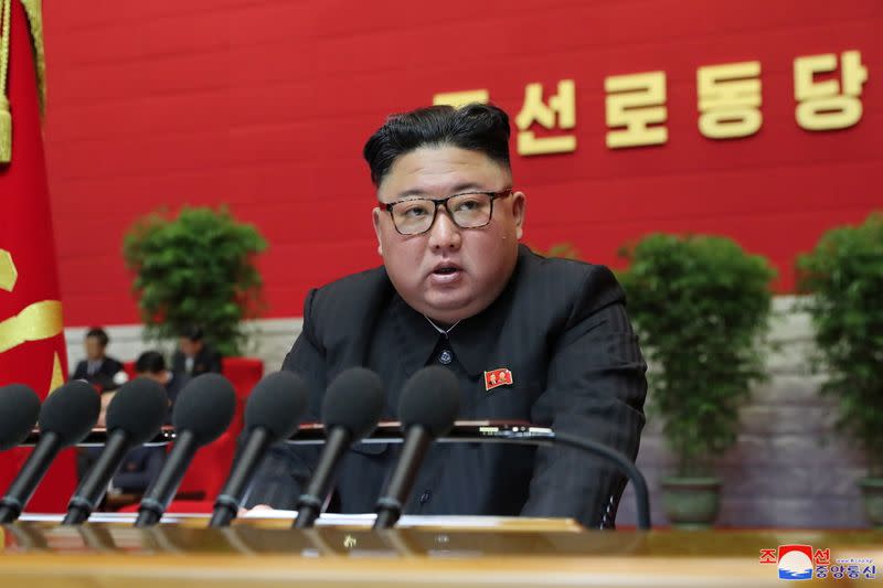 FILE PHOTO: North Korean leader Kim Jong Un speaks during the 8th Congress of the Workers' Party in Pyongyang