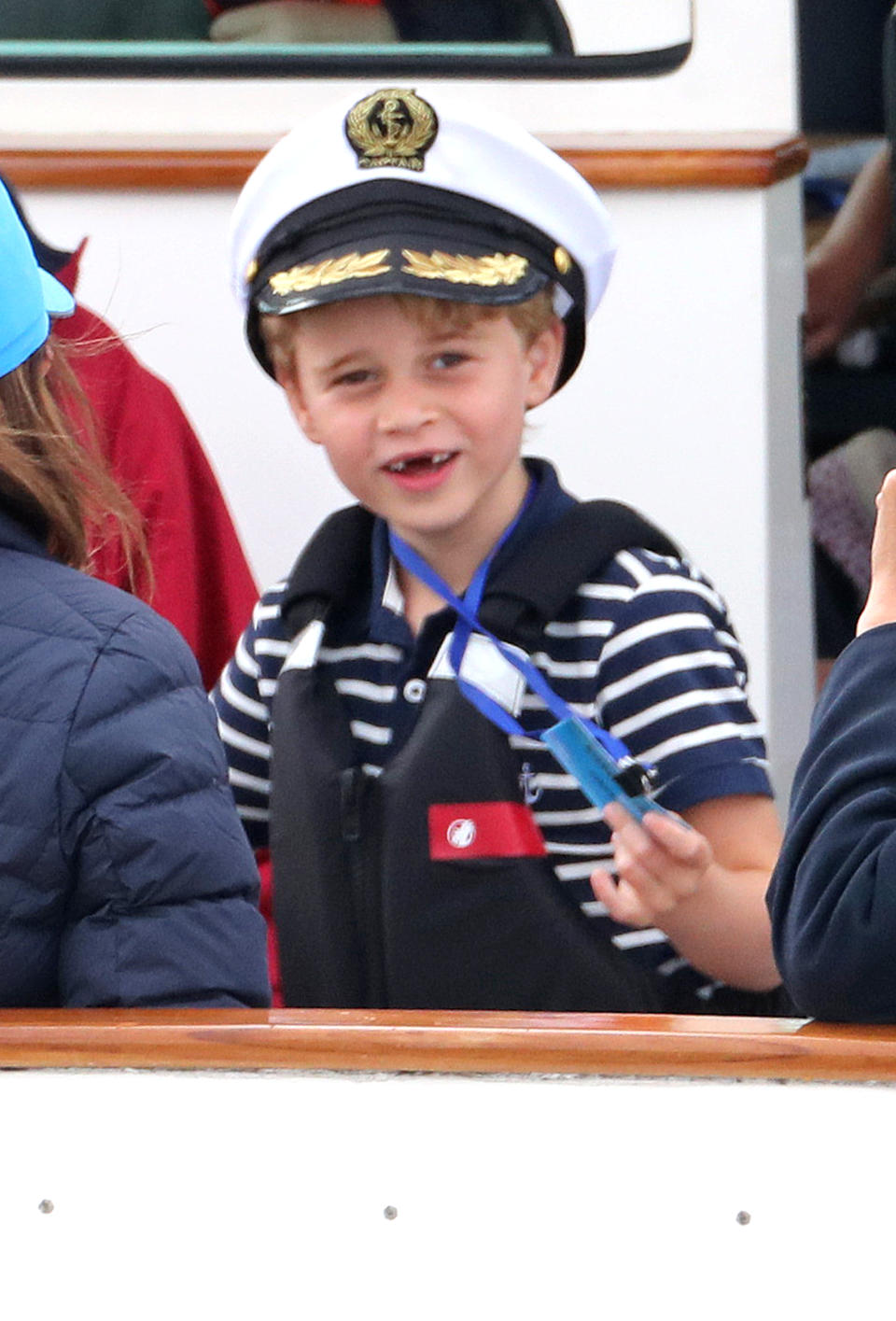 COWES, ENGLAND - AUGUST 08:  Prince George watches the inaugural King’s Cup regatta hosted by the Duke and Duchess of Cambridge on August 08, 2019 in Cowes, England. Their Royal Highnesses hope that The King’s Cup will become an annual event bringing greater awareness to the wider benefits of sport, whilst also raising support and funds for Action on Addiction, Place2Be, the Anna Freud National Centre for Children and Families, The Royal Foundation, Child Bereavement UK, Centrepoint, London’s Air Ambulance Charity and Tusk. (Photo by Chris Jackson/Getty Images)