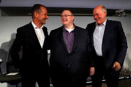 Ford President and CEO Jim Hackett and Volkswagen AG CEO Dr. Herbert Diess at a news conference in New York