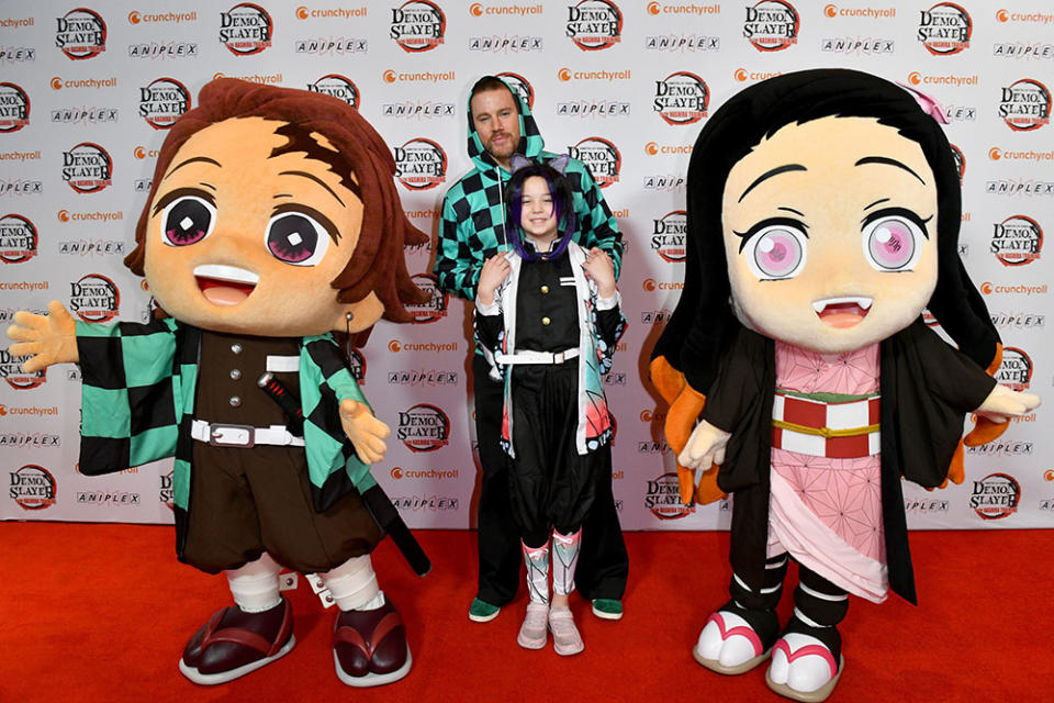 Tanjiro, Channing Tatum, Everly Tatum and Nezuko Kamado attend the World Tour Premiere Of Crunchyroll's "Demon Slayer: Kimetsu No Yaiba - To The Hashira Training-" at Regal Union Square on February 10, 2024 in New York City.