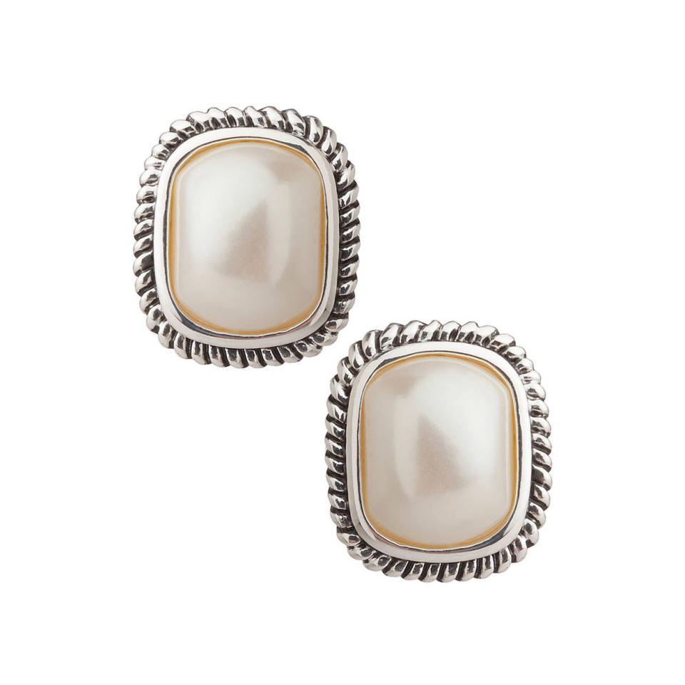 Large Pearl with Cable Edge Clip-On Earrings