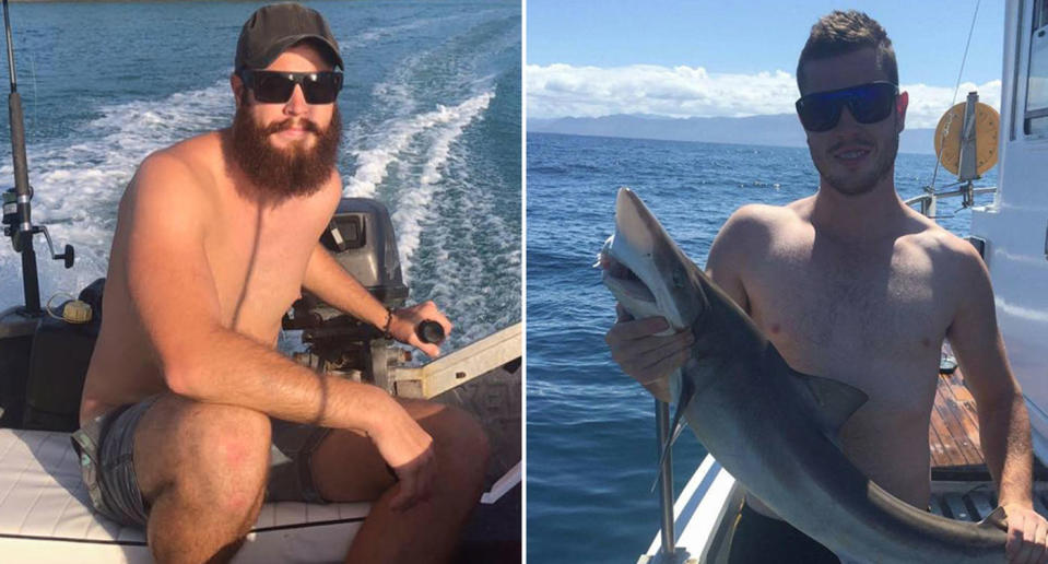 Ryan Bowring said he was focused on getting back to work in the water after being attacked by a shark in the Whitsundays. The shark on the right is not the one which bit him. Source: 7 News