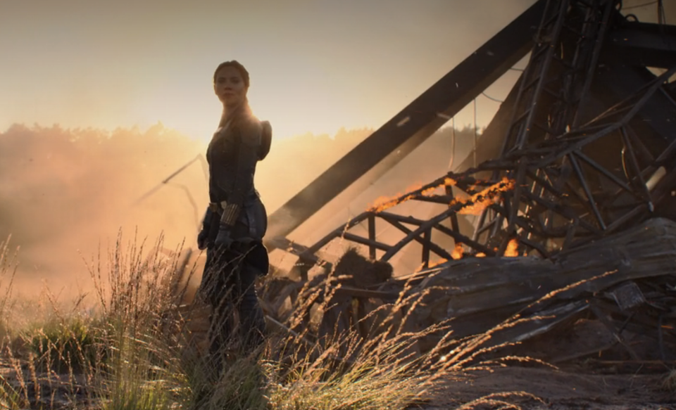 A woman leaving wreckage