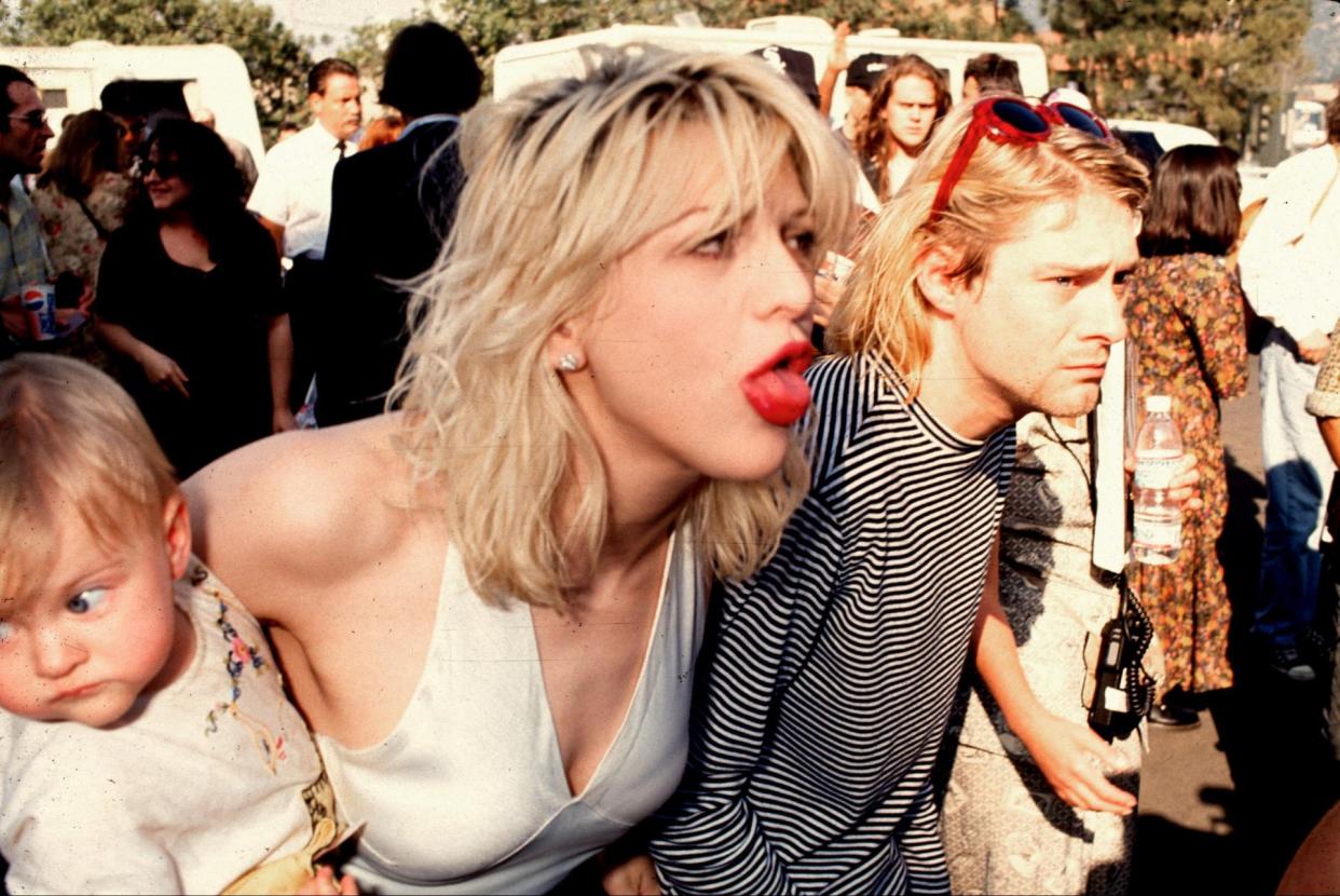 Mandatory Credit: Photo by Globe Photos/Mediapunch/Shutterstock (10336649a)France Bean Cobain Courtney Love and Kurt Cobain at the 1993France Bean Cobain, Courtney Love and Kurt Cobain 1993.