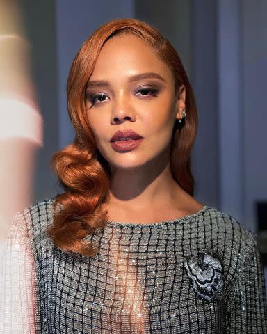 <p>Lacy Redway/instagram</p> Tessa Thompson with rich red hair