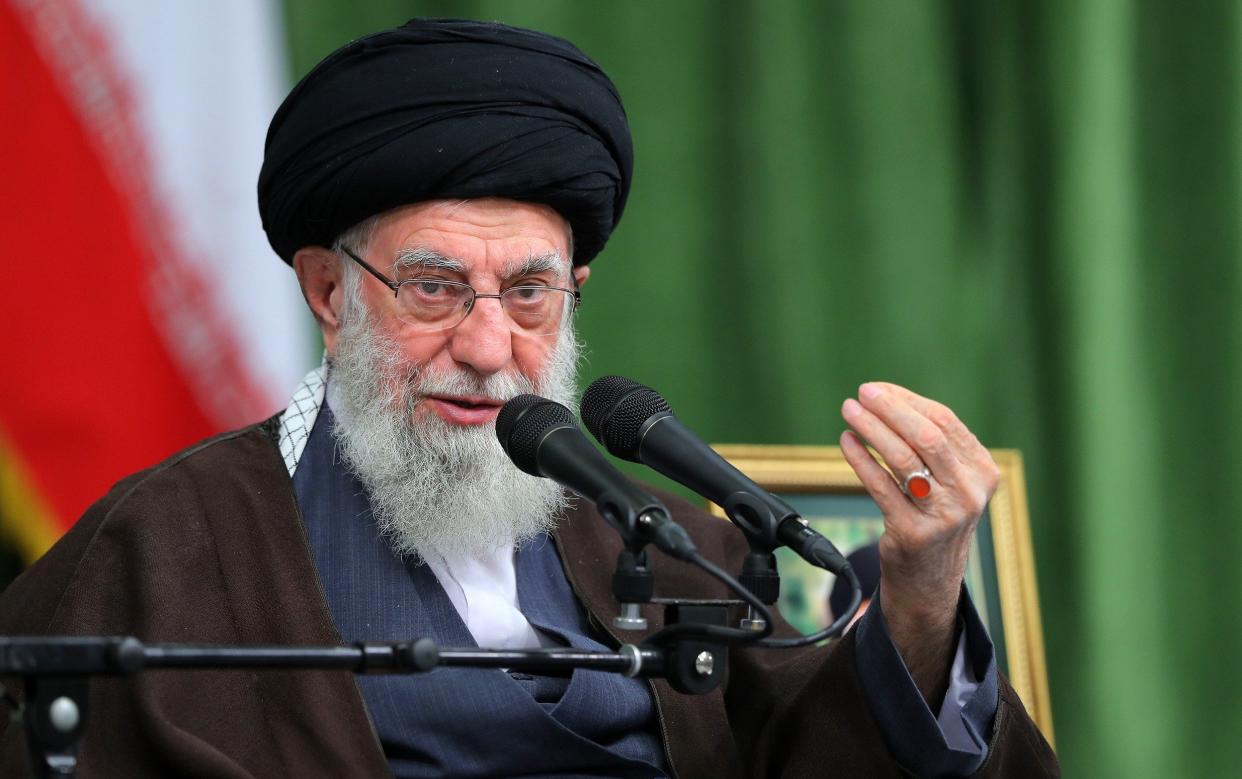 Ayatollah Ali Khamenei, Iran's supreme leader, speaks at an event in Tehran