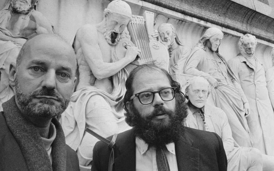 With Allen Ginsberg at the Albert Memorial in London in June 1965, before taking part in the International Poetry Incarnation across the road at the Royal Albert Hall - M Stroud/Daily Express/Hulton Archive/Getty Images