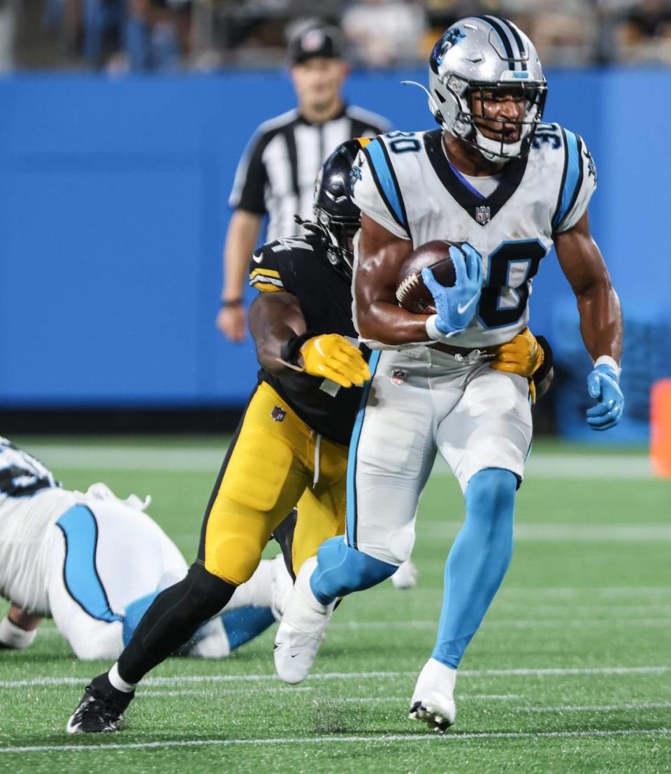 Carolina Panthers running back Chuba Hubbard is also playing on almost all the special teams and is the team’s primary kickoff returner.