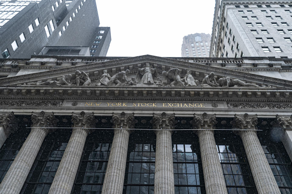 The exterior of the New York Stock Exchange is shown on Friday, Jan. 19, 2024, in New York. Wall Street is rising Friday and may break past its all-time high set two years ago, before the highest inflation and interest rates in decades sent financial markets tanking worldwide. (AP Photo/Peter K. Afriyie)