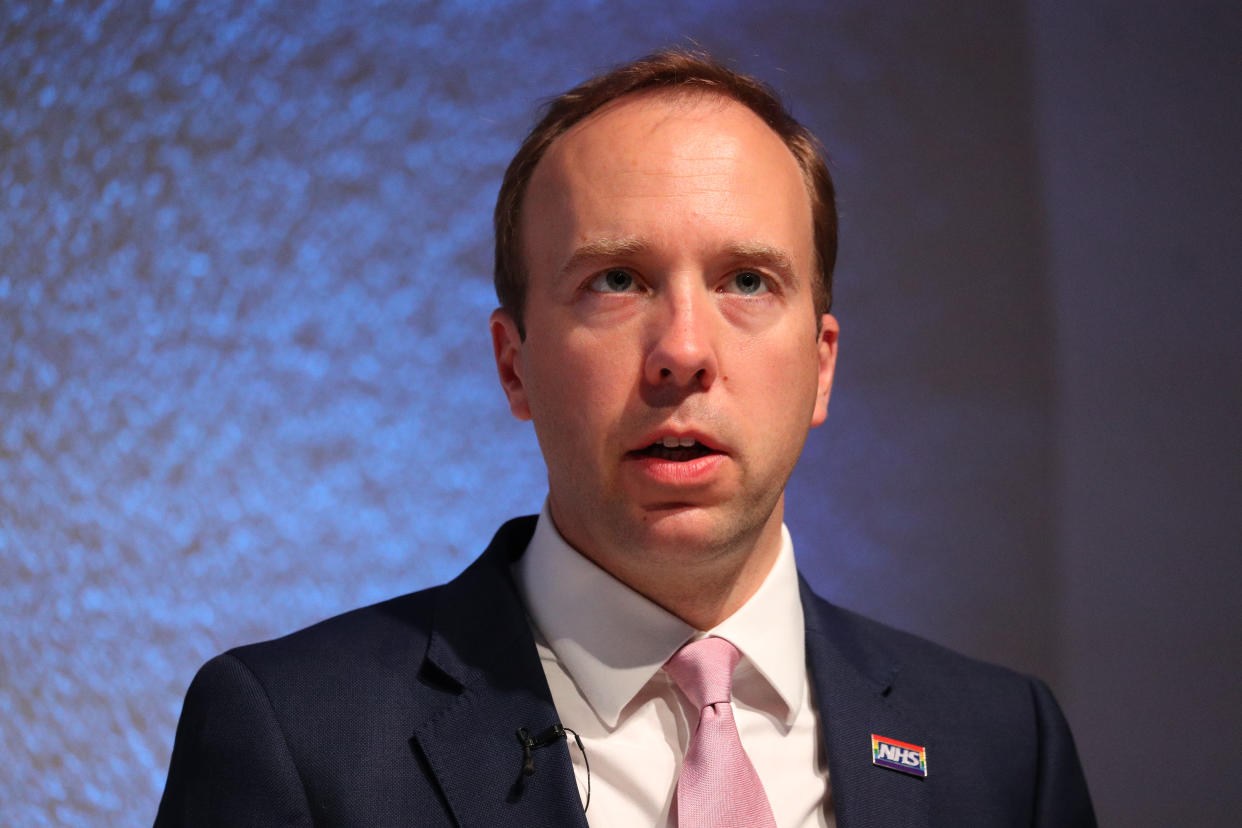 Health Secretary Matt Hancock delivers a speech on the future of the NHS at the Royal College of Physicians in central London. (Photo by Jonathan Brady/PA Images via Getty Images)