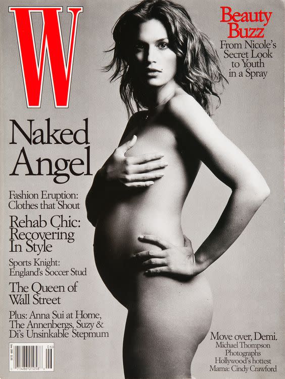 <p>The supermodel made pregnancy look like a breeze for a 1999 edition of <em>W</em>.<br><em>[Photo: W]</em> </p>